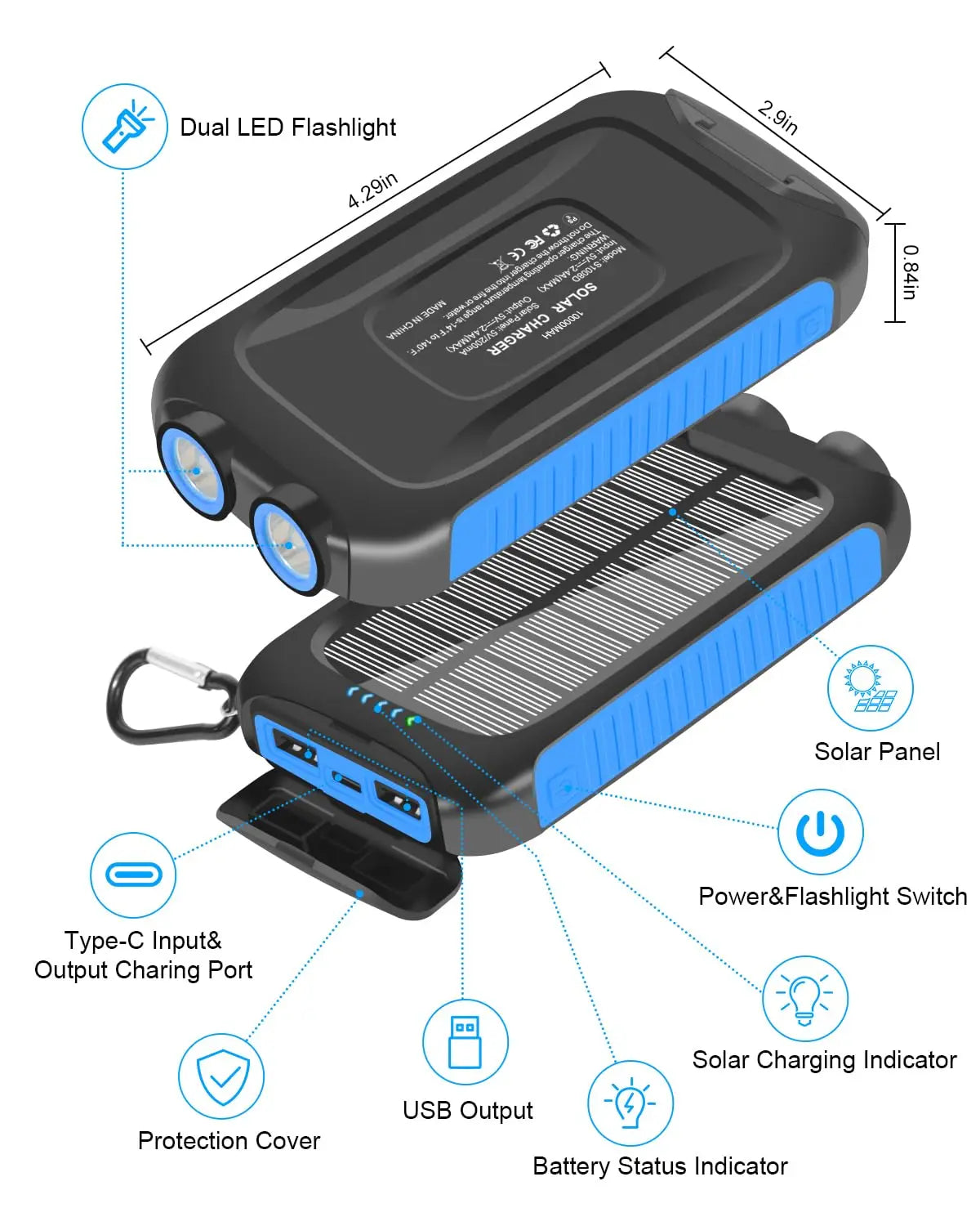 Solar Outdoor Power Bank with LED Light – 10,000mAh