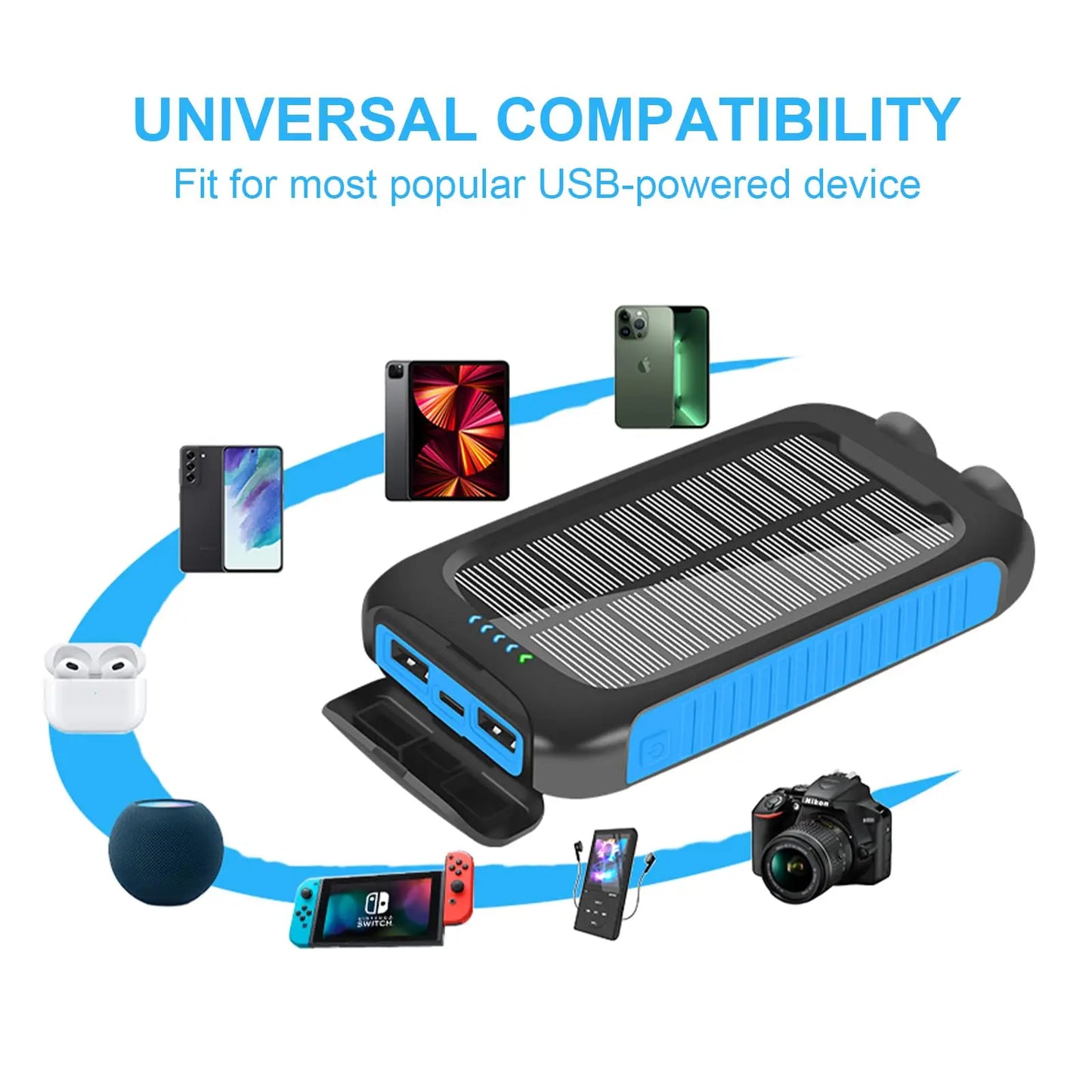 Solar Outdoor Power Bank with LED Light – 10,000mAh